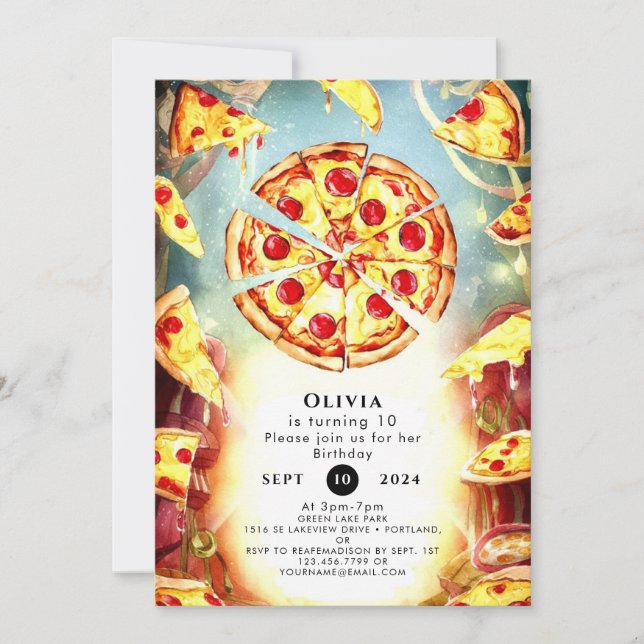 Magical Kids' Pizza Birthday Invitation (Front)