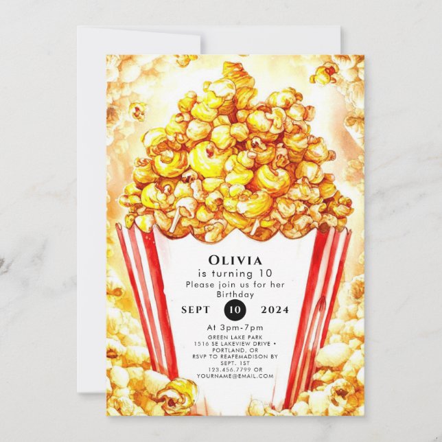 Magical Kids' Popcorn Birthday Invitation (Front)