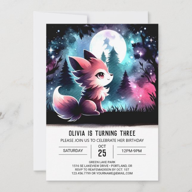 Magical Kids Wolf Birthday Invitation (Front)