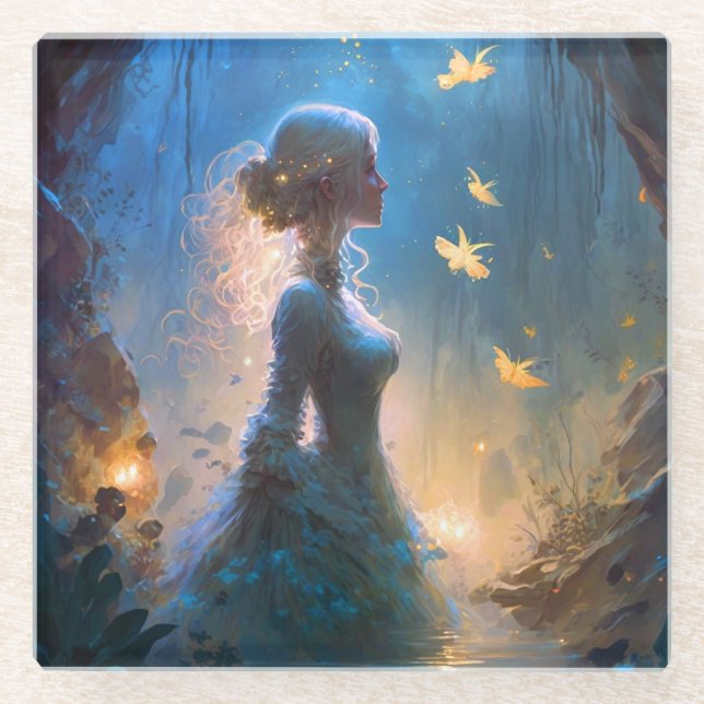 Magical Lady In Water Fantasy Art  Glass Coaster (Front)