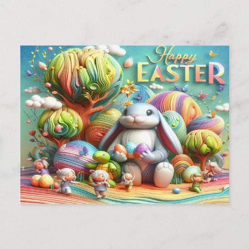 Magical land easter bunny holiday postcard