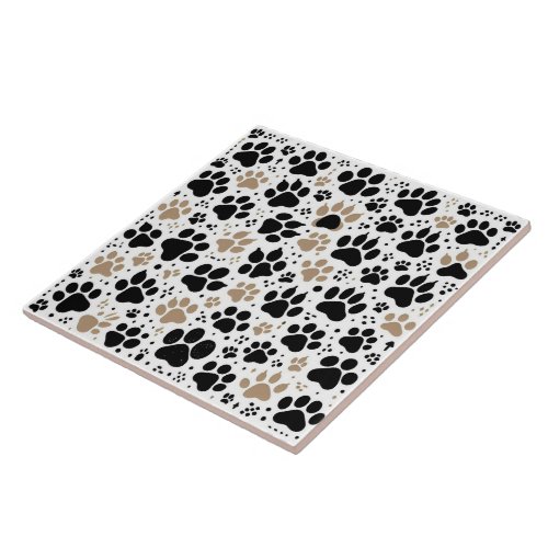 Magical land of abstract art colored dog paw print ceramic tile