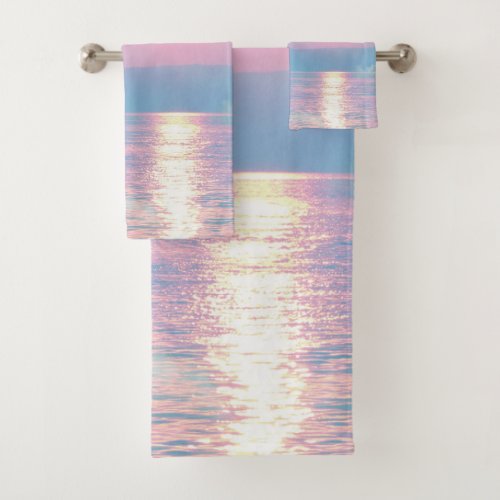 Magical landscape in pink sunset    bath towel set