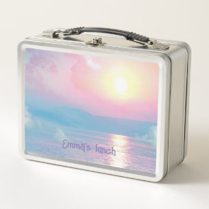 Magical landscape in pink sunset metal lunch box