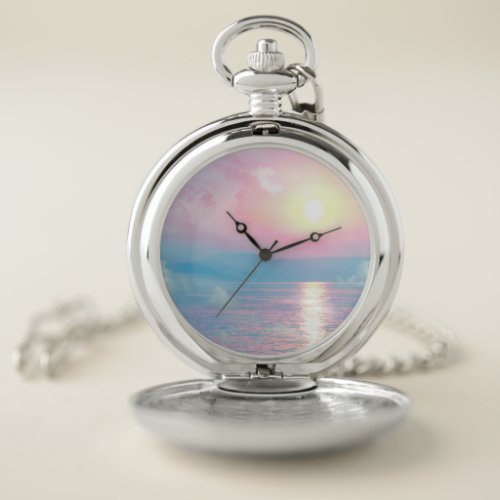 Magical landscape in pink sunset   pocket watch