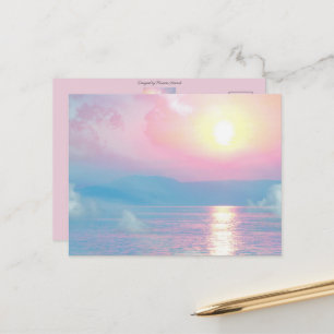 Magical landscape in pink sunset, romantic postcard