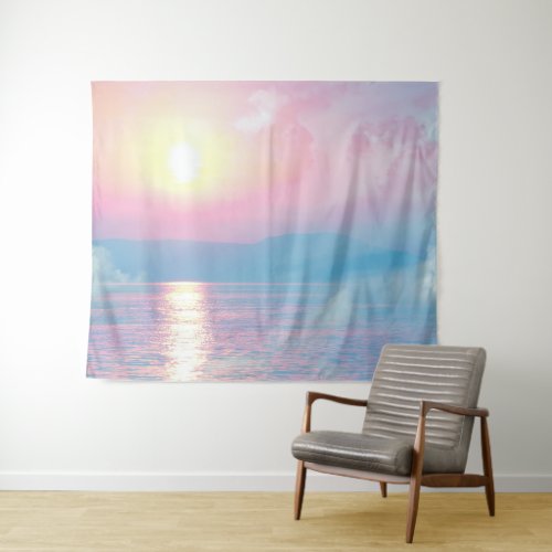 Magical landscape in pink sunset tapestry