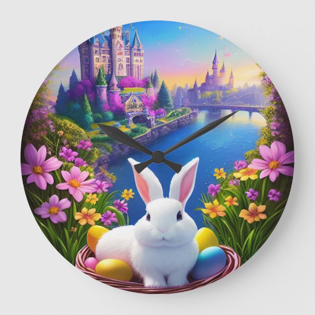 magical landscape with rabbit and magical castles  large clock (Front)