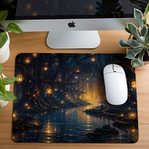 Magical Lantern Pathway Forest Art Mouse Pad