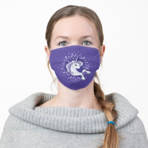 Magical Lavender and White Unicorn on Purple Adult Cloth Face Mask