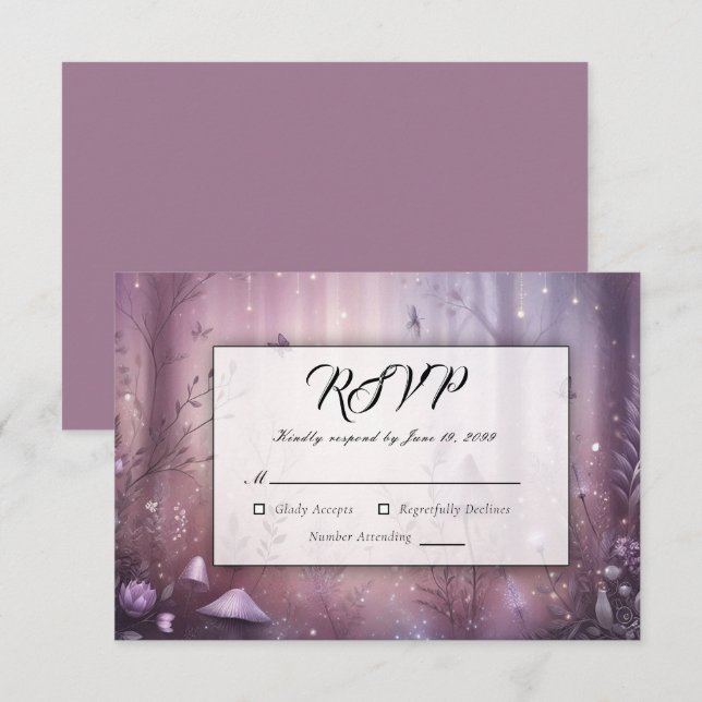 Magical Lavender Fairy Lights Wedding RSVP Card (Front/Back)