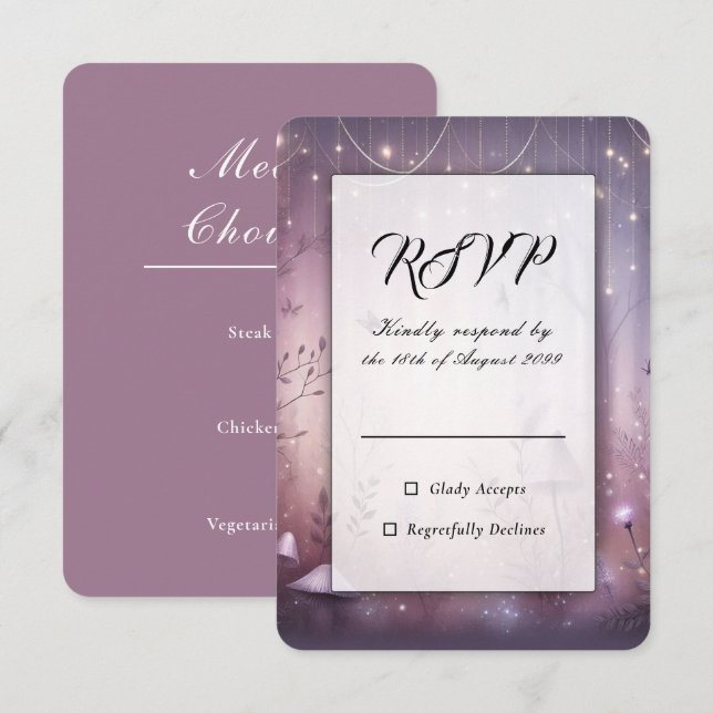 Magical Lavender Fairy Lights Wedding RSVP Card (Front/Back)