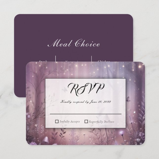  Magical Lavender Fairy Lights Wedding RSVP Card (Front/Back)