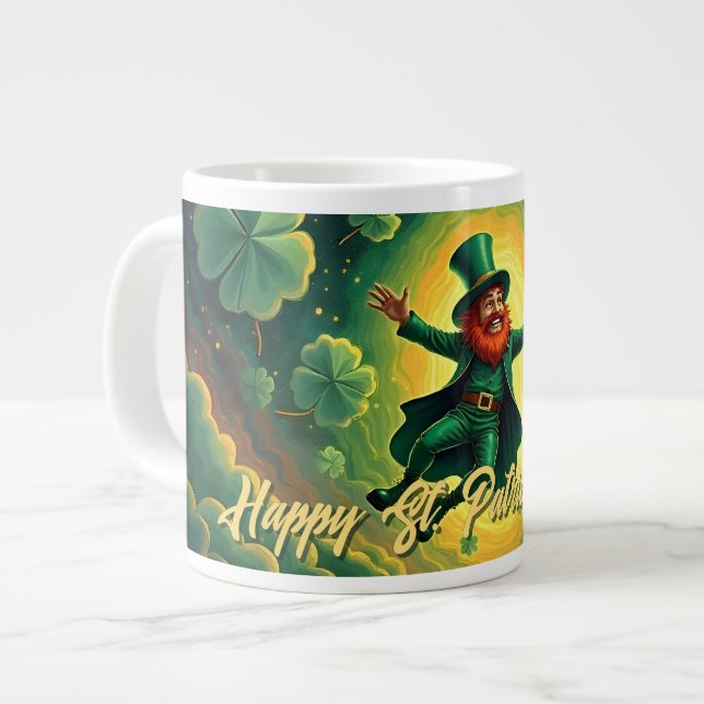 Magical Leprechaun St. Patrick’s Day Art Giant Coffee Mug (Front Left)
