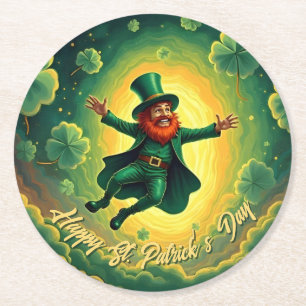 Magical Leprechaun St. Patrick’s Day Art Round Paper Coaster