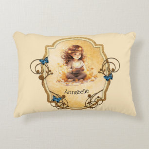 Magical Little Girl Reading a Book Accent Pillow