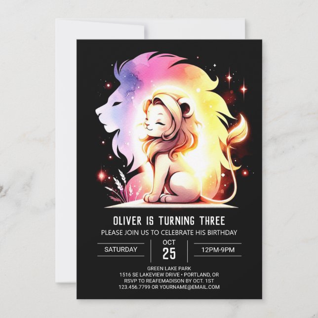 Magical Little Lion Birthday Invitation (Front)
