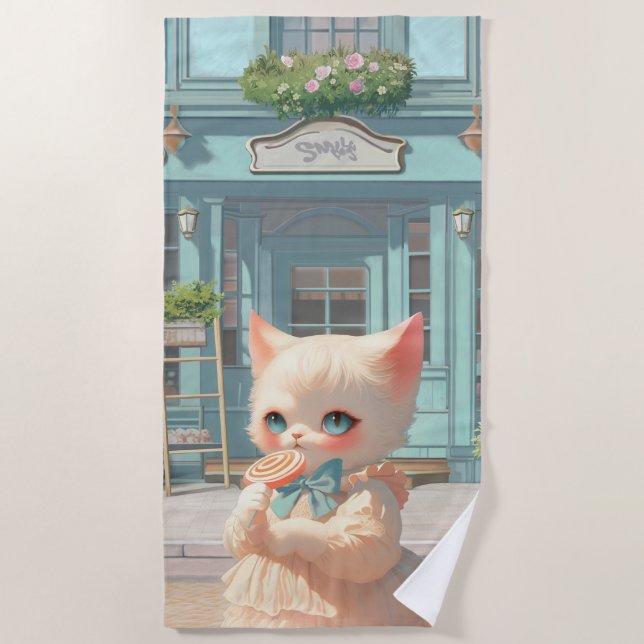 Magical Lollipop: Bao Bao Baby Cat Sweet Shop Beach Towel (Front)