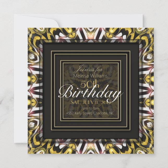 Magical Love Black Gold Glow Lights 50th Birthday Invitation (Front)
