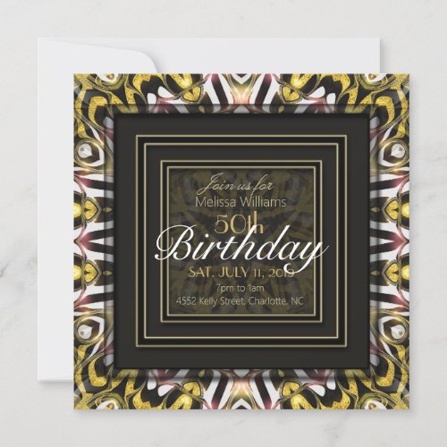 Magical Love Black Gold Glow Lights 50th Birthday Invitation