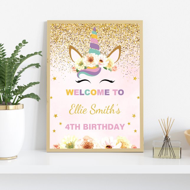 Magical Luxury Party Decor (Gold Glitter Unicorn Welcome Signs)
