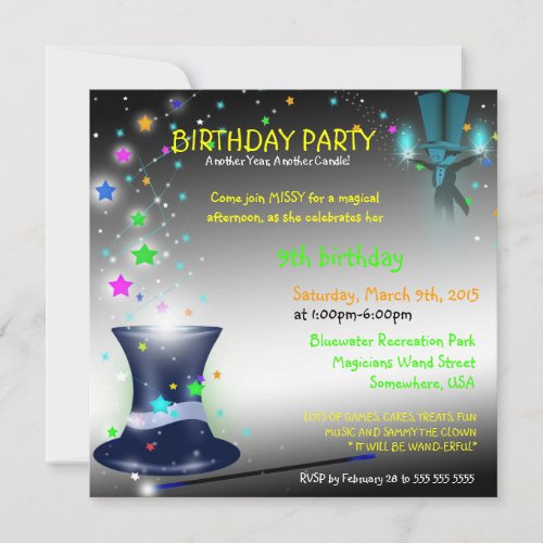 Magical Magicians Hat Birthday Party Invitation