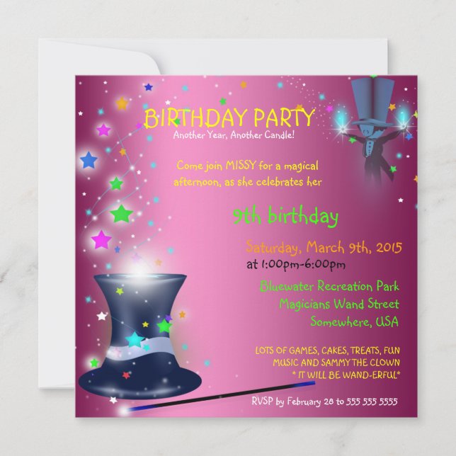 Magical Magicians Hat Birthday Party Invitation (Front)