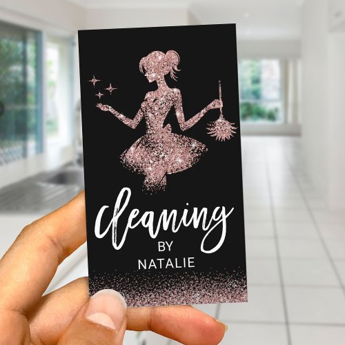Magical Maid Service Rose Gold House Cleaning Business Card