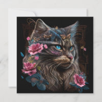 Magical Maine Coon cat and  pink flowers AI art