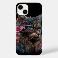 Magical Maine Coon cat and  pink flowers AI art  Case-Mate iPhone 14 Case