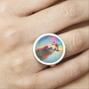 "Magical Majesty: The Rainbow Unicorn Capybara" Ring
