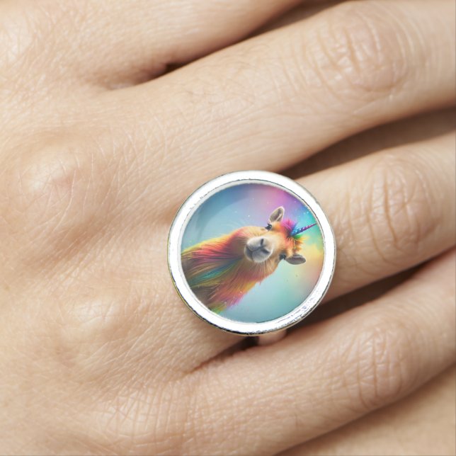 "Magical Majesty: The Rainbow Unicorn Capybara" Ring (In Situ)