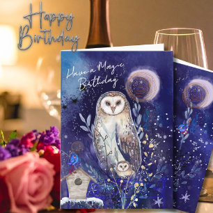 Magical Mama Baby Owl Birthday Card Starry Night