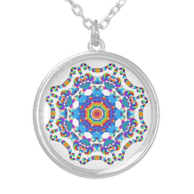 *~* Magical Mandala Throat Chakra Silver Plated Necklace (Front)