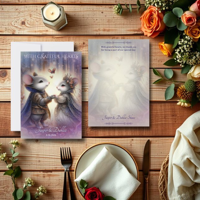 Magical Medieval Mouse Couple Fairytale Wedding Thank You Card (Creator Uploaded)