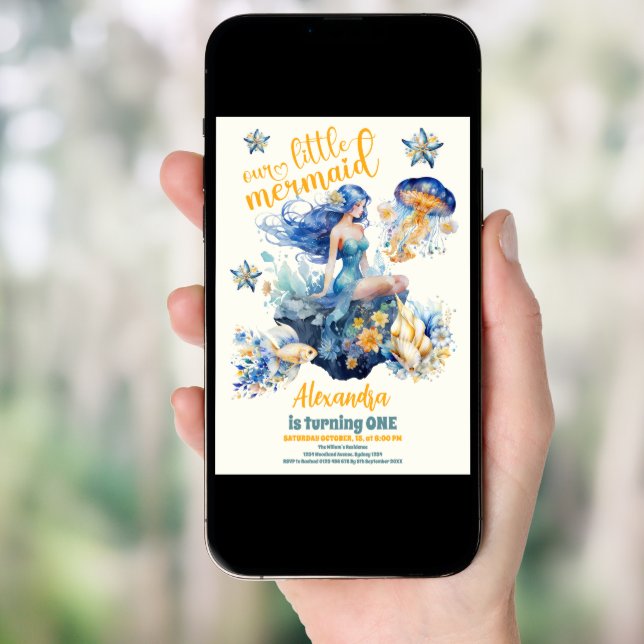 Magical Mermaid 1st Birthday Party Invitation (Front Digital)