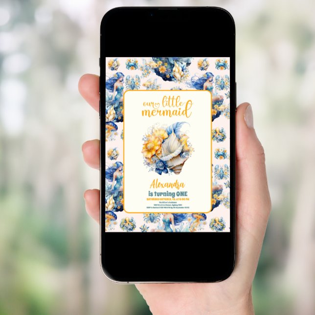 Magical Mermaid 1st Birthday Party Invitation (Front Digital)