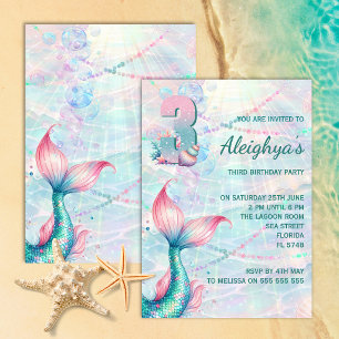 Magical Mermaid 3rd Birthday Party Invitation