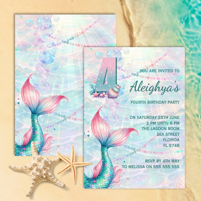 Magical Mermaid 4th Birthday Party Invitation (Creator Uploaded)