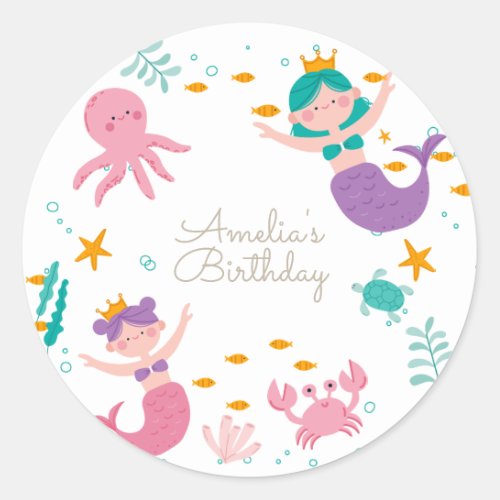 Magical Mermaid Birthday Classic Round Sticker
