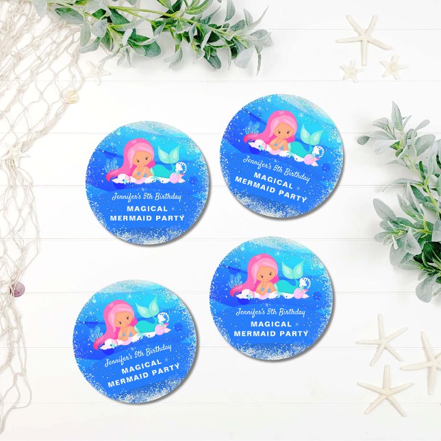 Magical Mermaid Birthday Classic Round Sticker (Creator Uploaded)