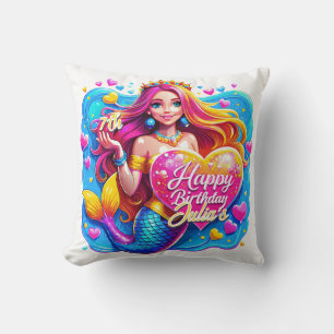 Magical Mermaid Birthday Delight, Birthday gift Throw Pillow