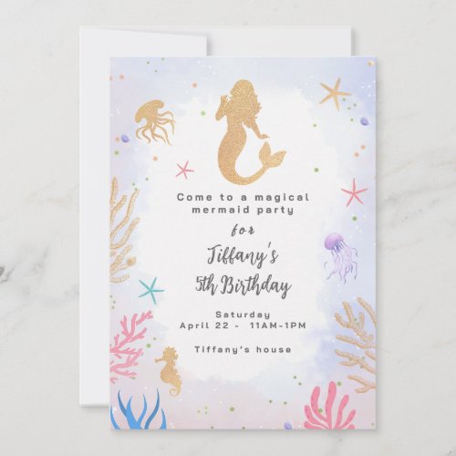Magical Mermaid Birthday  Invitation