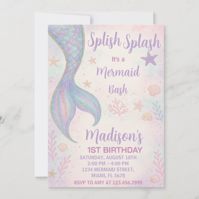 Magical Mermaid Birthday Invitation (Front)