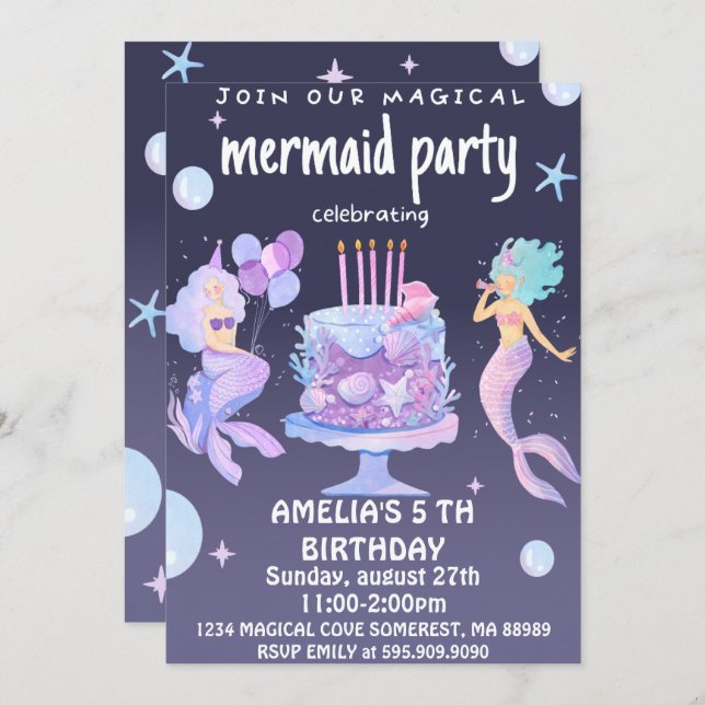 Magical Mermaid Birthday  Invitation (Front/Back)