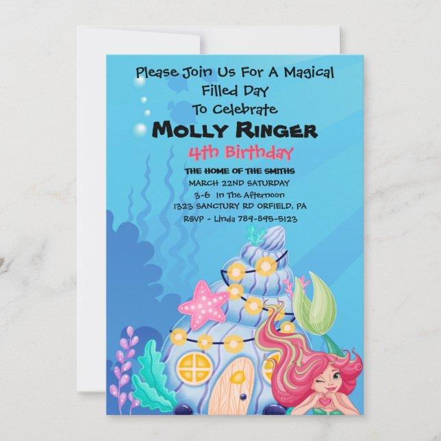 Magical Mermaid Birthday Invitation (Front)
