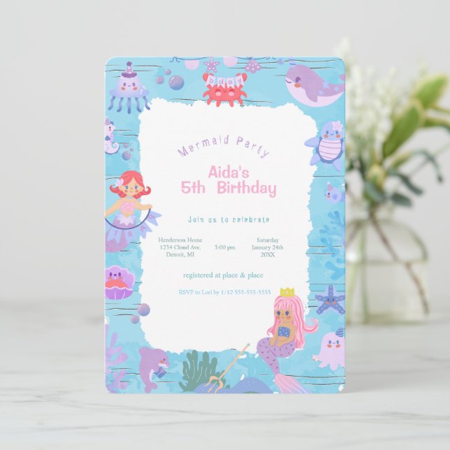 Magical Mermaid Birthday Invitation (Standing Front)