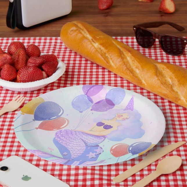 Magical  Mermaid Birthday Invitation Card Paper Plates (Picnic)