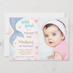 Magical Mermaid Birthday Invitation with Photo
