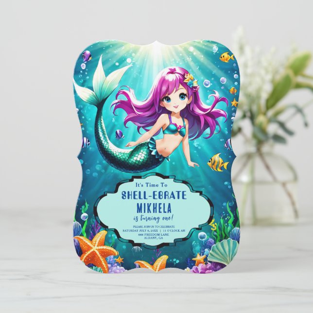 Magical Mermaid Birthday Invitations – Under Sea (Standing Front)